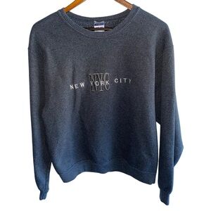 Jerzees New York City NYC Grey Crewneck Embroidered Sweatshirt